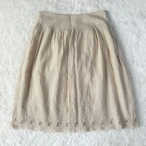 Banana Republic Woman Cream Cotton Eyelet Embroidered Pleated Flare Skirt US6
